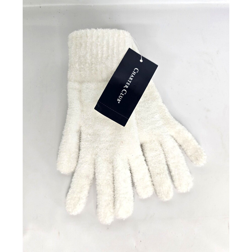 Charter Club Solid Chenille Soft Gloves Ivory White